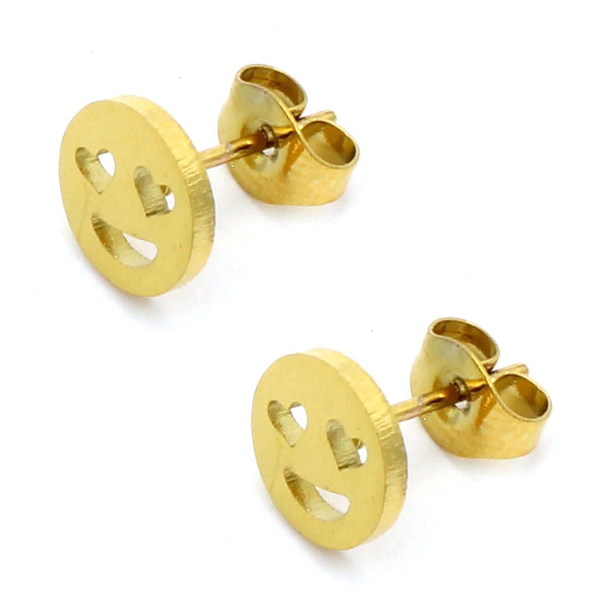 Aretes Acero Inox Dorado Tipo Broquel Emoticon Carita 2