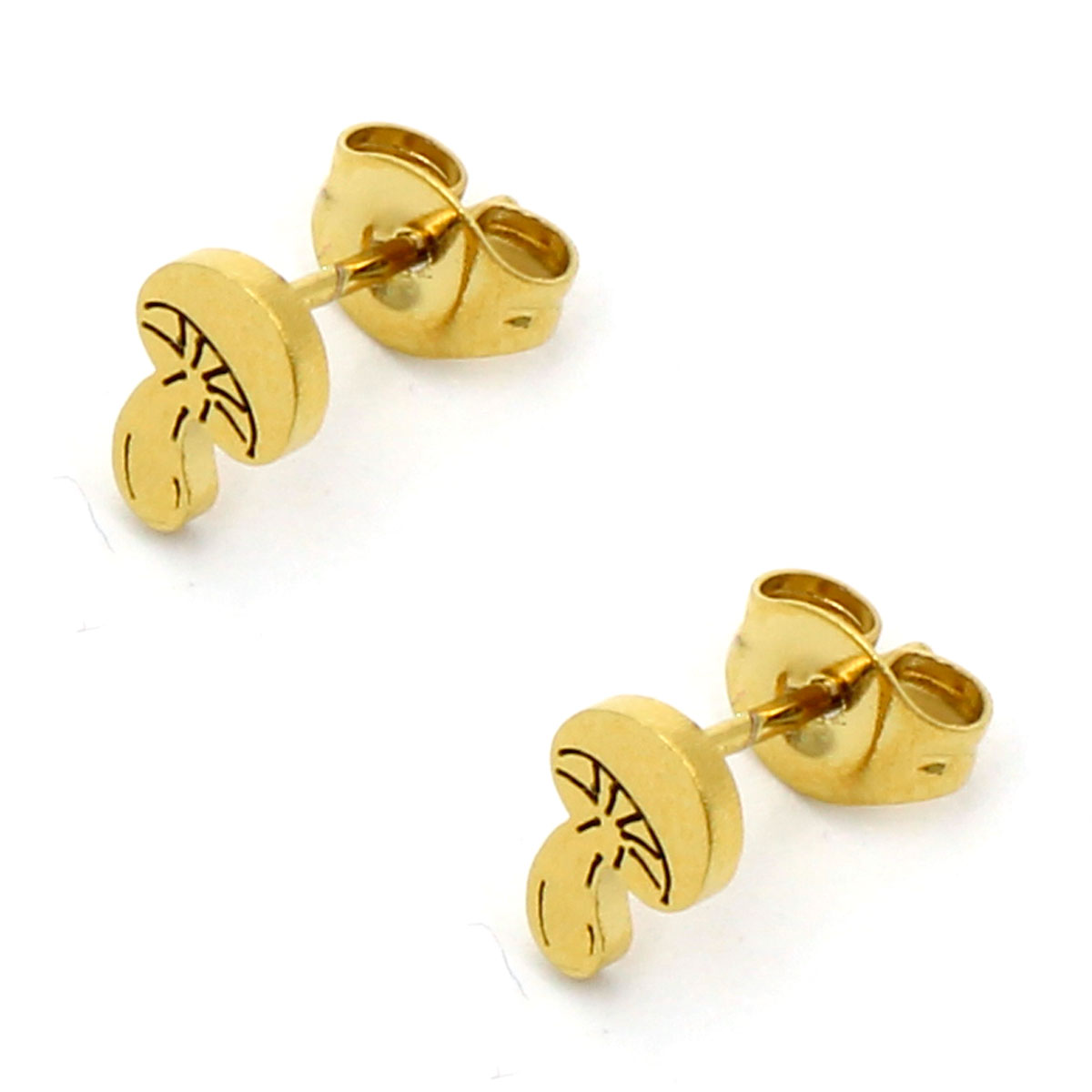 Aretes Acero Inox Dorado Tipo Broquel Hongos Champinon 2
