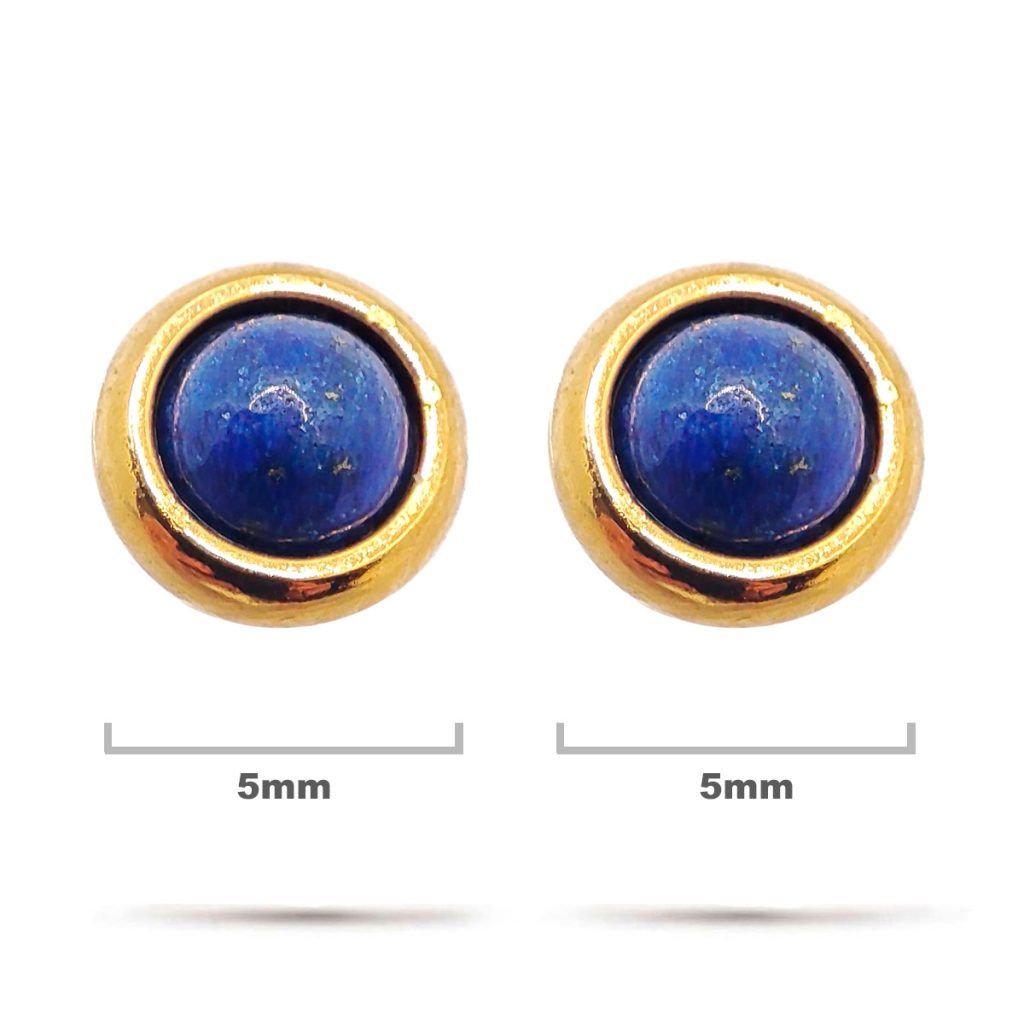 Aretes Acero Inox Dorado Tipo Broquel Lapislazuli 5mm