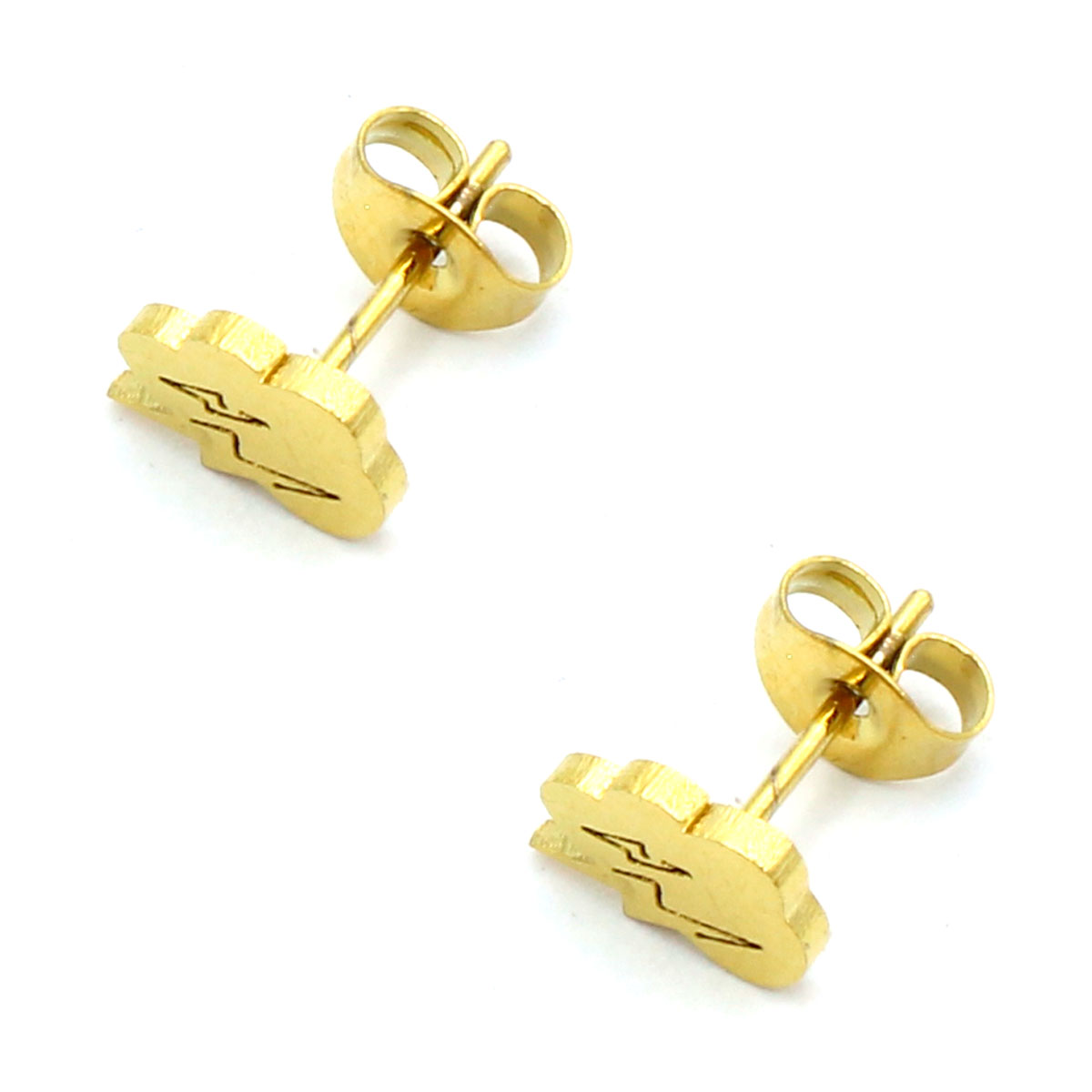 Aretes Acero Inox Dorado Tipo Broquel Nube Rayo 2