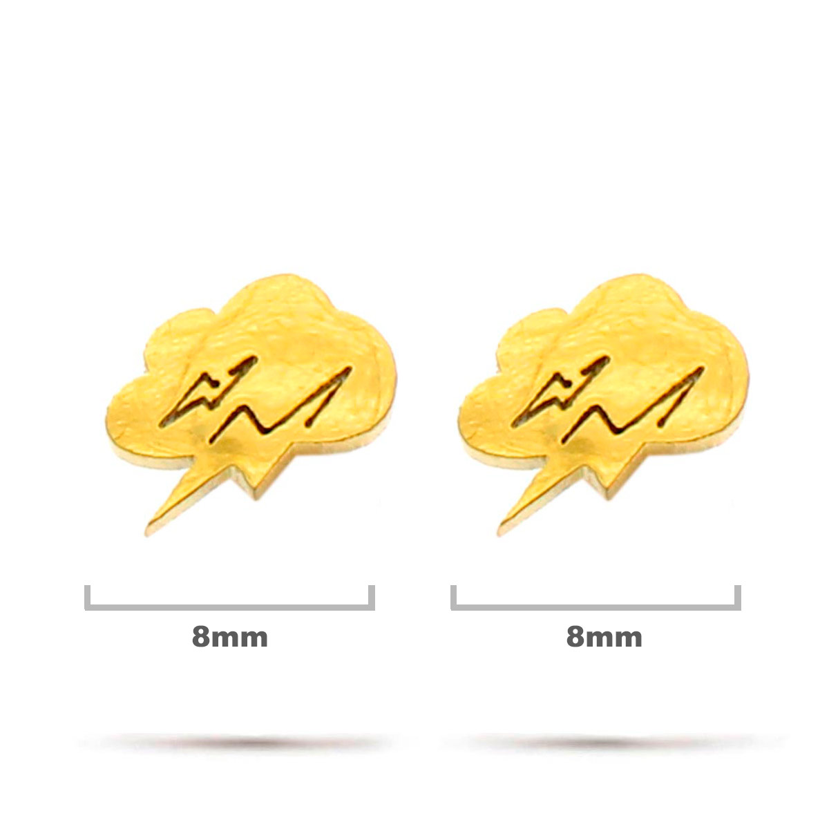 Aretes Acero Inox Dorado Tipo Broquel Nube Rayo