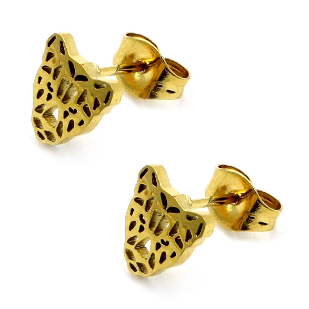 Aretes Acero Inox Dorado Tipo Broquel Pantera Geometrica 2