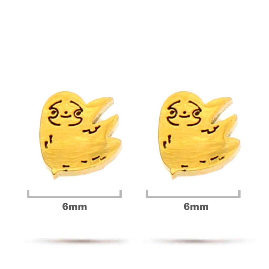 Aretes Acero Inox Dorado Tipo Broquel Perezoso Tierno