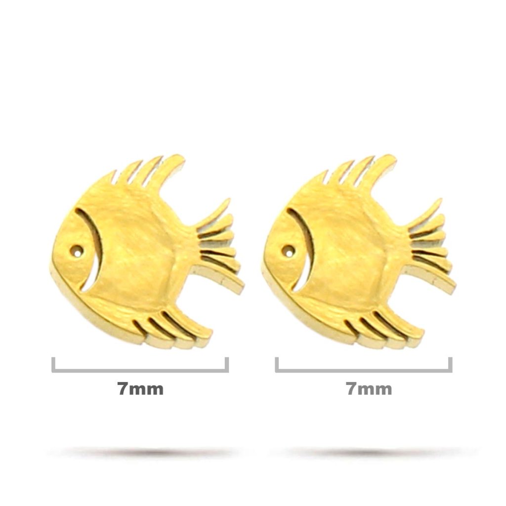 Aretes Acero Inox Dorado Tipo Broquel Pez Dorado Pescado