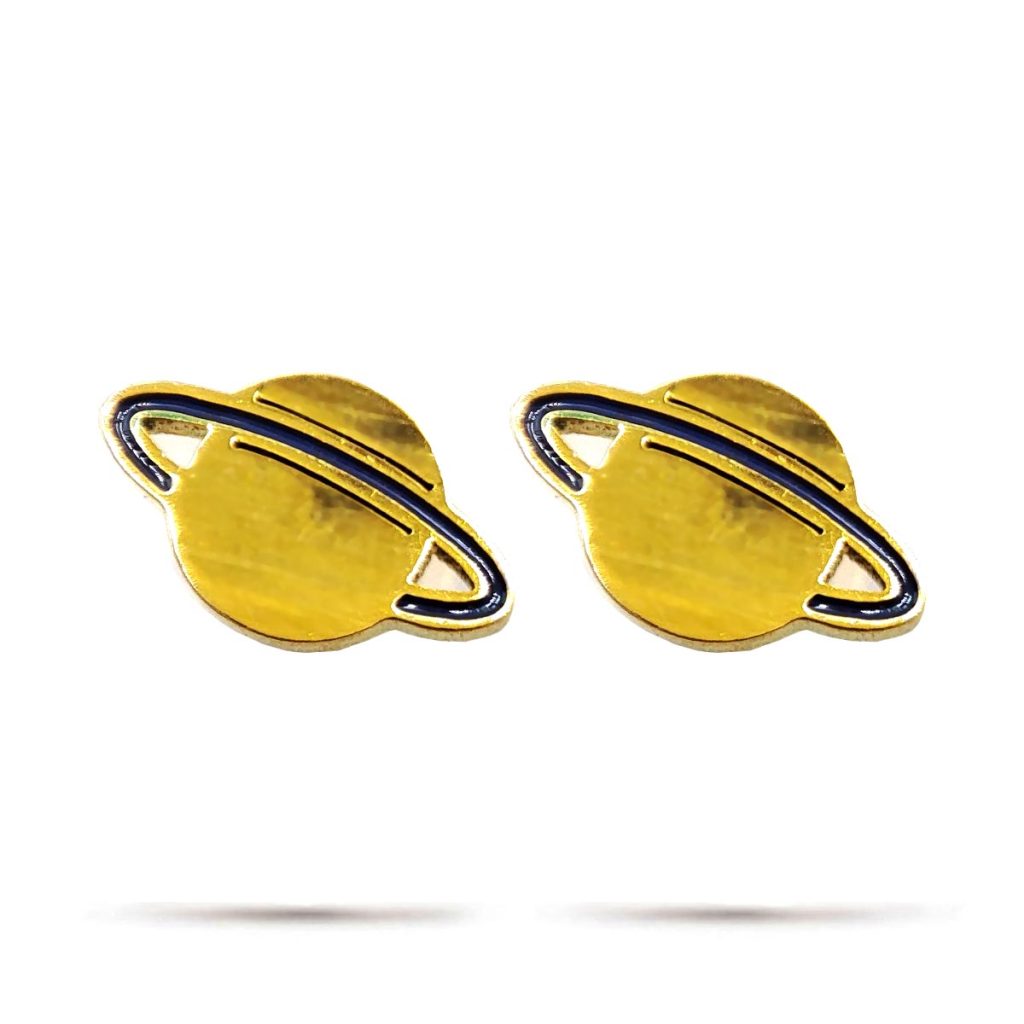 Aretes Acero Inox Dorado Tipo Broquel Planeta Saturno