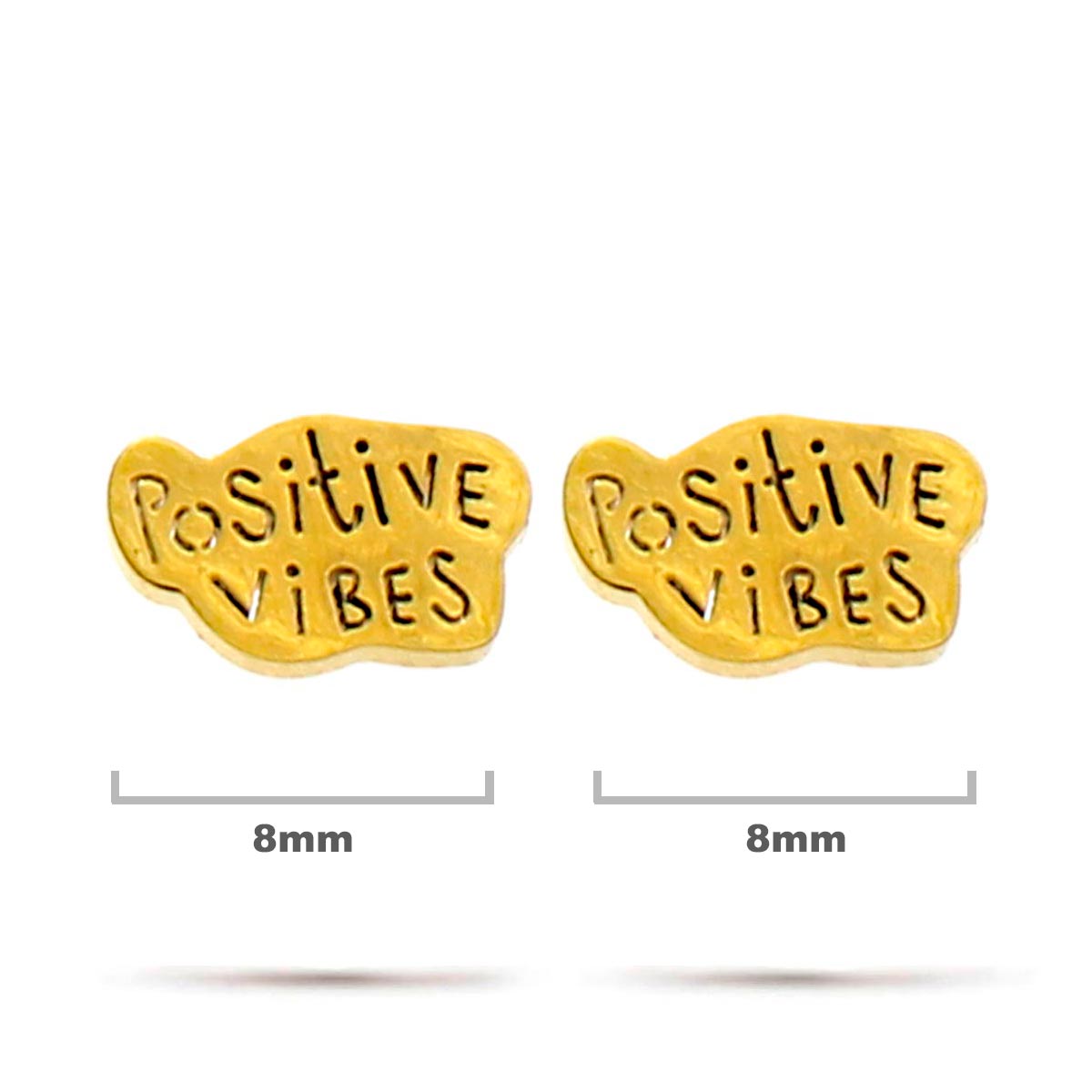 Aretes Acero Inox Dorado Tipo Broquel Positive Vibes
