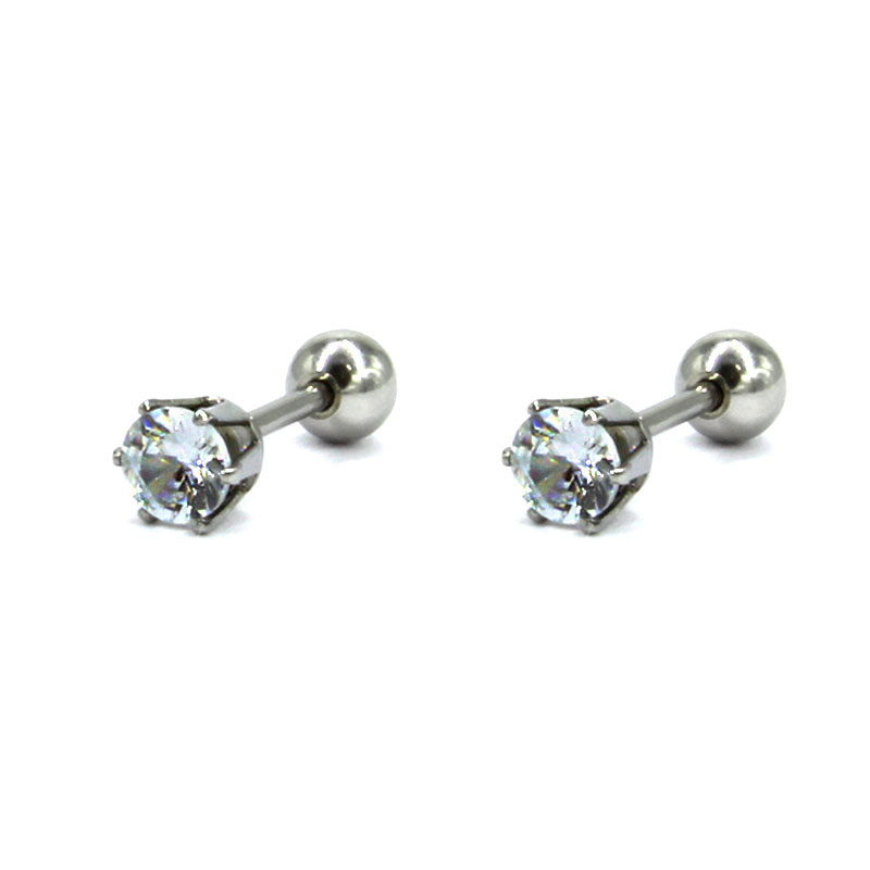 Aretes Acero Inox Dorado Tipo Dormilon Zirconia 4mm 2
