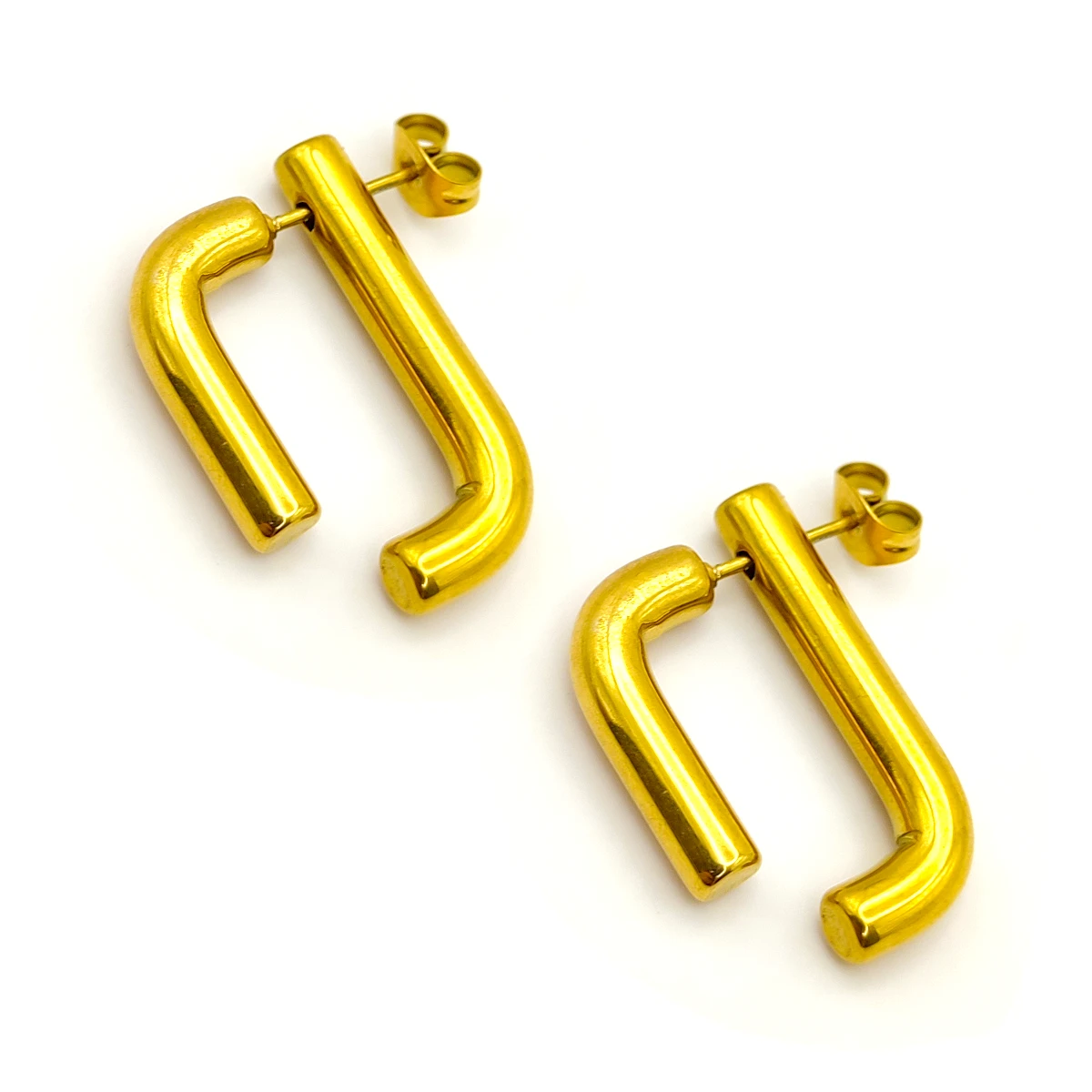 Aretes Acero Inox Dorado Tubulares Rectangulares Lisos 2