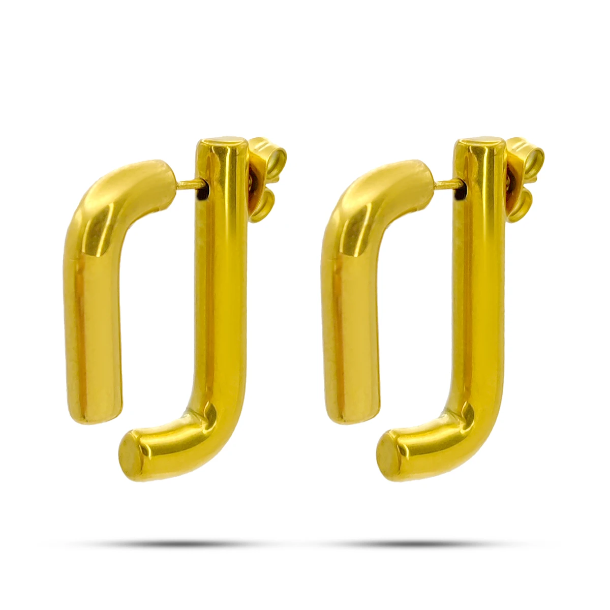 Aretes Acero Inox Dorado Tubulares Rectangulares Lisos 3