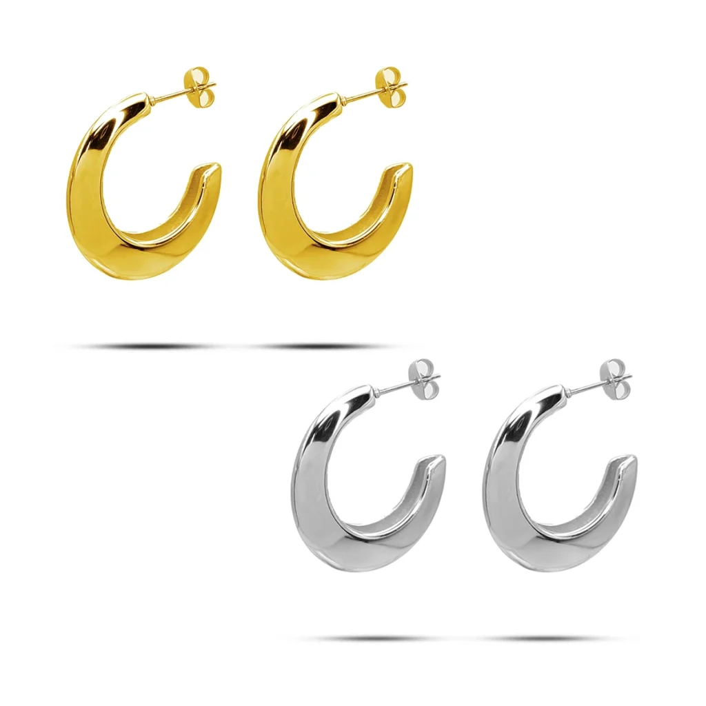 Aretes Acero Inox Media Arracada Oval Lisa Gruesa 1