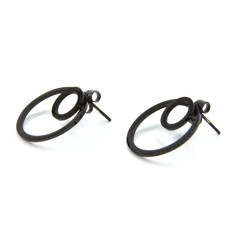 Aretes Acero Inox Negro Circulo Doble Huecas Minimalista 2