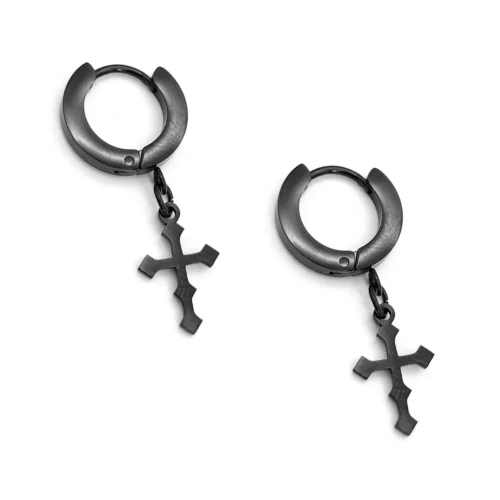 Aretes-Acero-Inox-Negro-Huggies-Colgante-Cruz-Gotica-1.webp