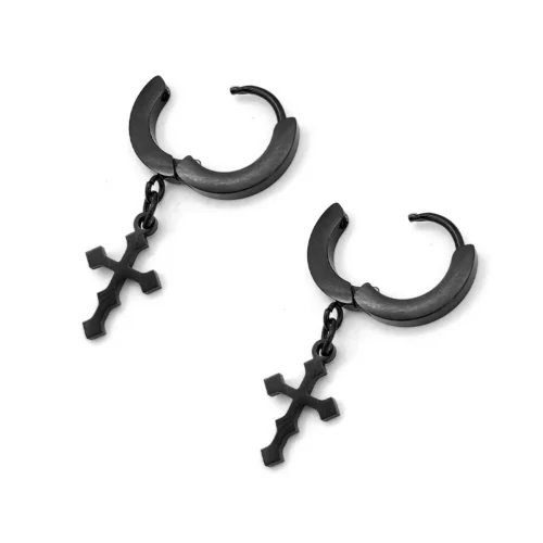 Aretes-Acero-Inox-Negro-Huggies-Colgante-Cruz-Gotica-3.webp