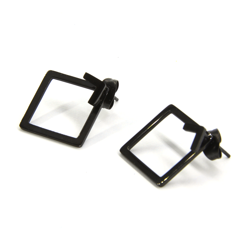 Aretes Acero Inox Negro Style Rombo Geometrico Hueco 2