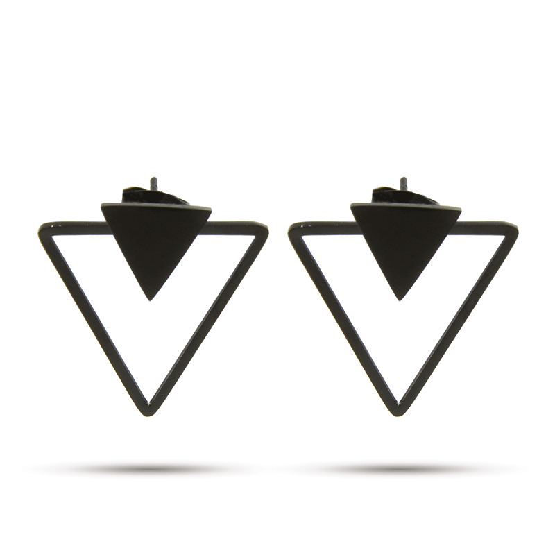 Aretes Acero Inox Negro Triangulo Doble Hueca Minimalista