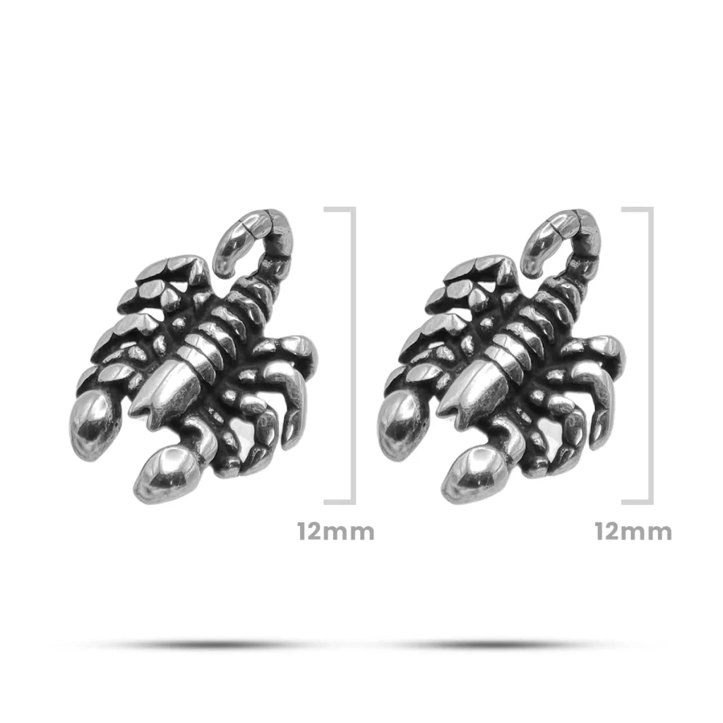 Aretes Acero Inox Plateado Broquel Escorpion Alacran