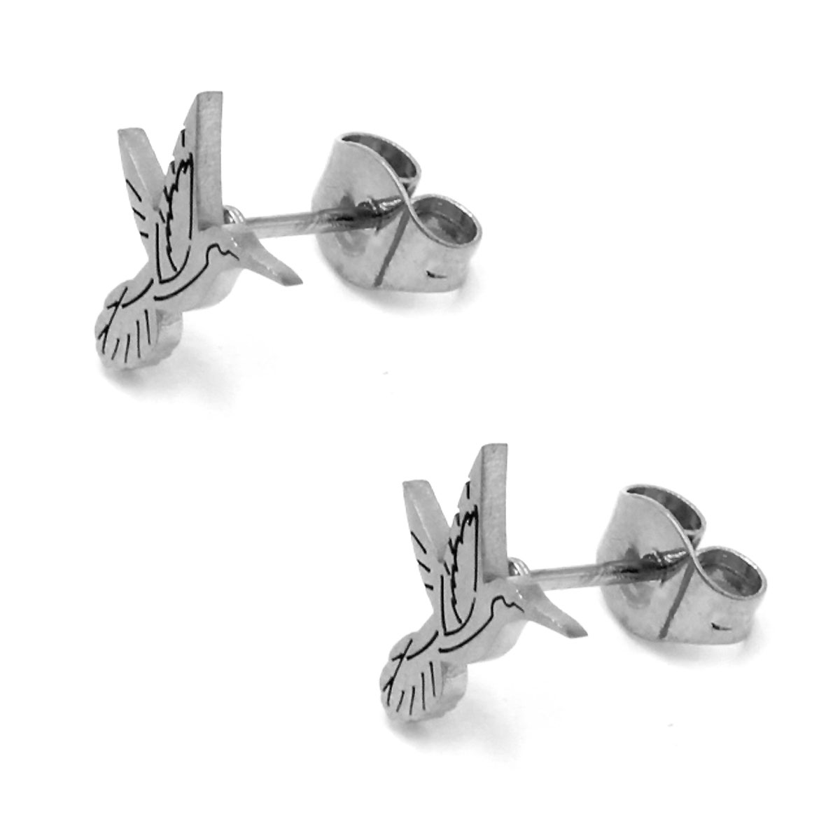 Aretes Acero Inox Plateado Colibri Chuparosas Pajaro 2