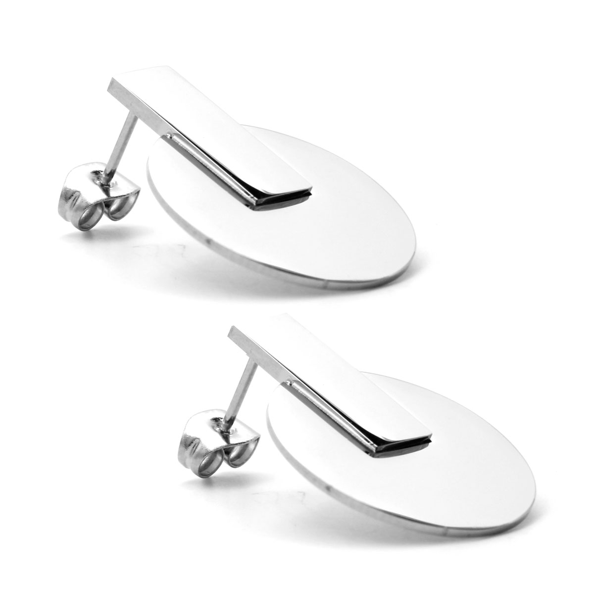 Aretes Acero Inox Plateado Diseno Geometrico Minimalista 2