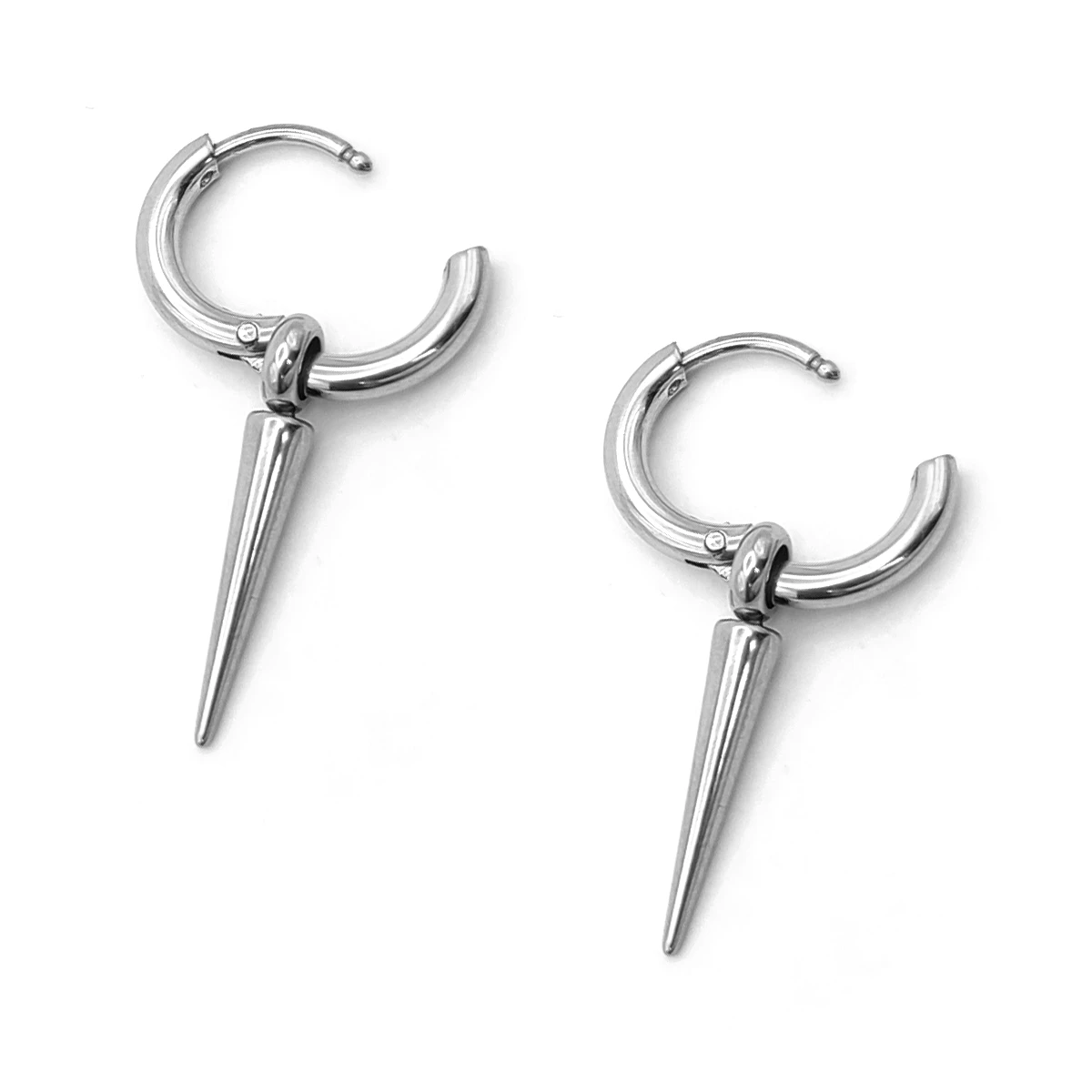 Aretes Acero Inox Plateado Huggies Colgante Pico Punk 3
