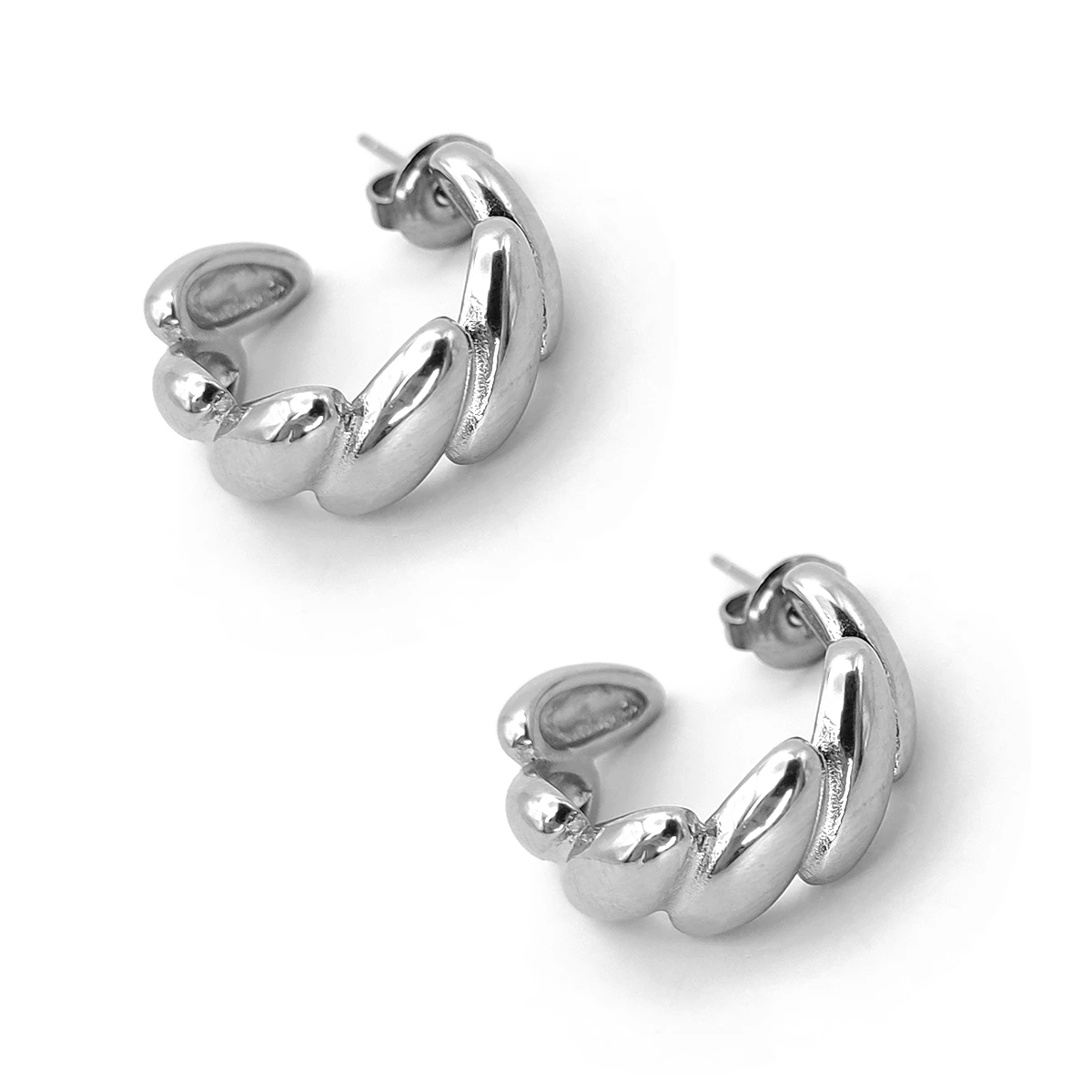 Aretes Acero Inox Plateado Media Arracada Trenzada 1