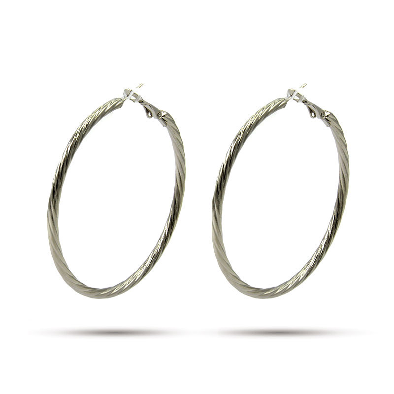 Aretes Acero Inox Plateado Tipo Arracada Torcida 55mm