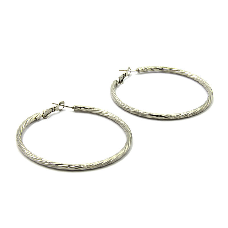 Aretes Acero Inox Plateado Tipo Arracada Torcida 55mm2