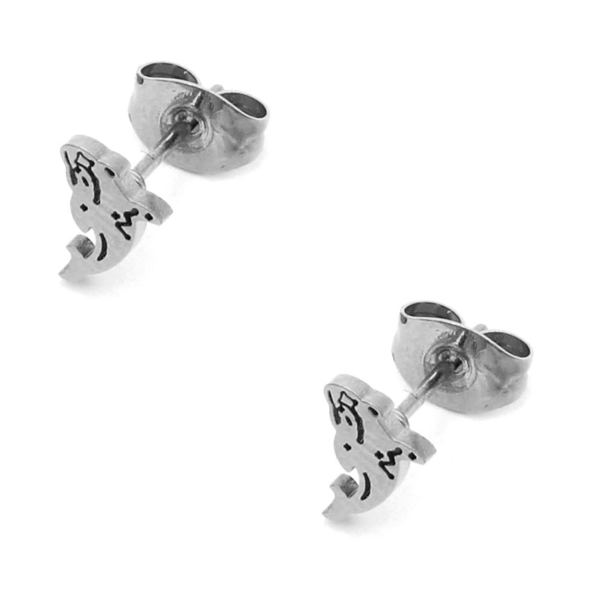 Aretes Acero Inox Plateado Tipo Broquel Ballena Saltando 2