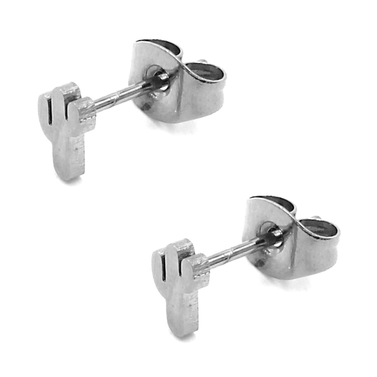 Aretes Acero Inox Plateado Tipo Broquel Cactus Sahuaro 2