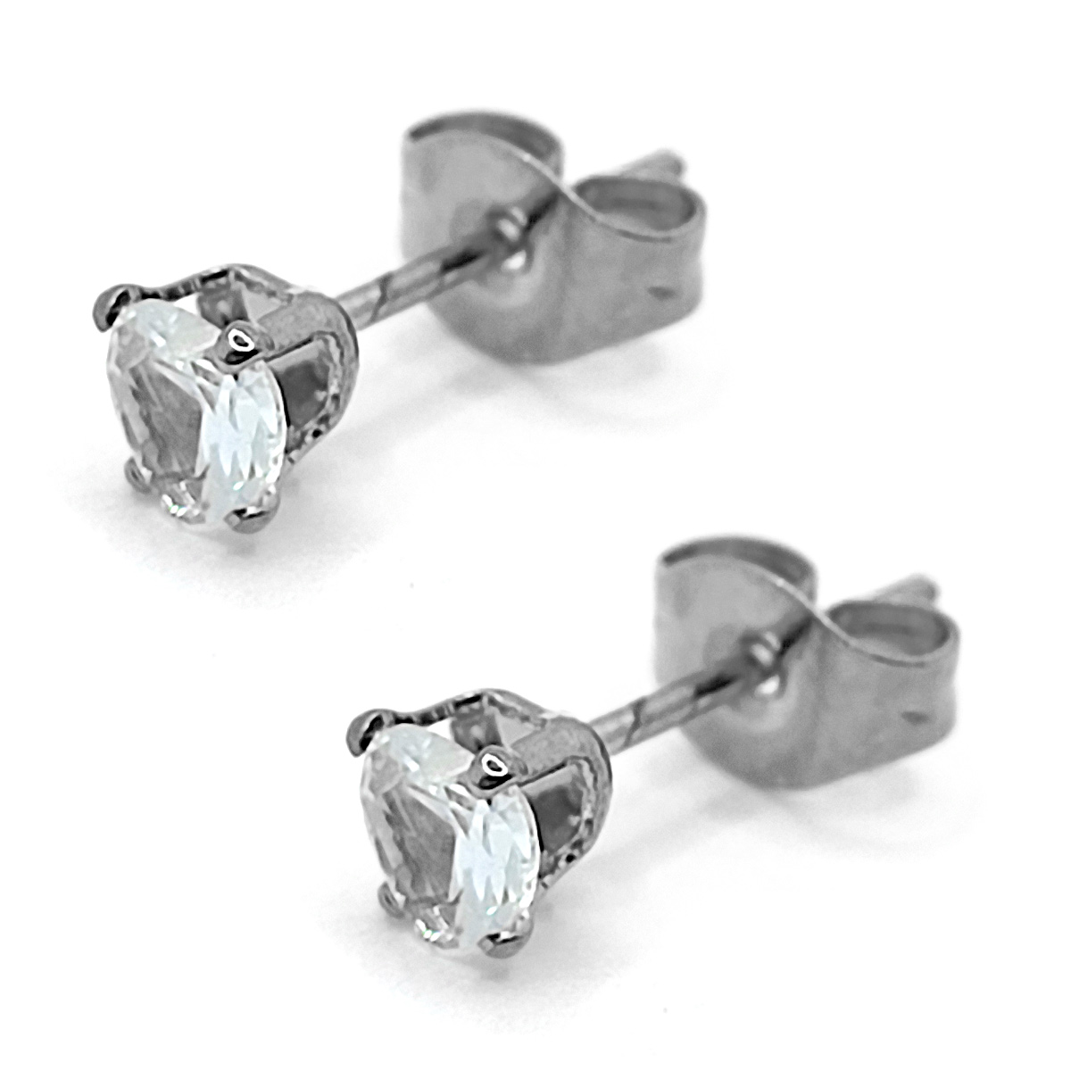 Aretes Acero Inox Plateado Tipo Broquel Corazon Cristal 2