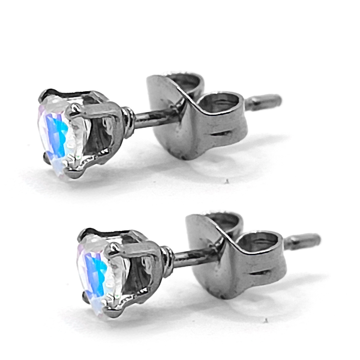 Aretes Acero Inox Plateado Tipo Broquel Corazon Tornasol 2 1