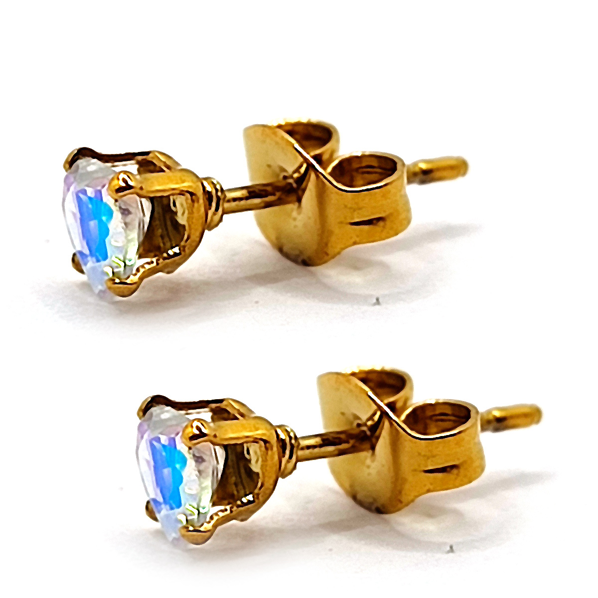 Aretes Acero Inox Plateado Tipo Broquel Corazon Tornasol 2