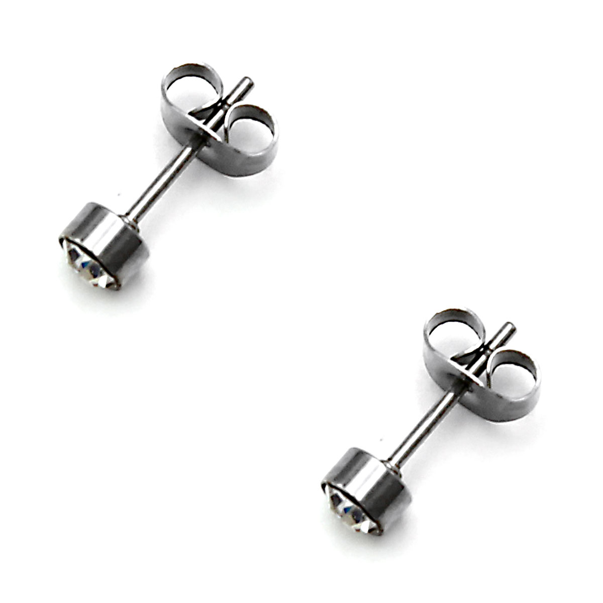 Aretes Acero Inox Plateado Tipo Broquel Cristal Claro 2