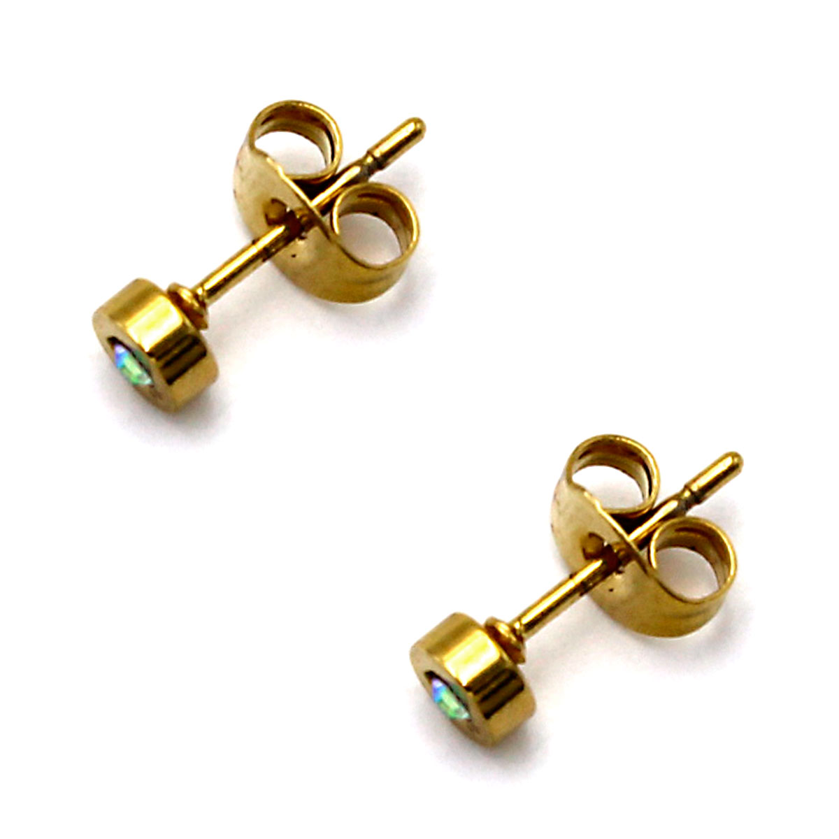 Aretes Acero Inox Plateado Tipo Broquel Cristal Tornasol 2