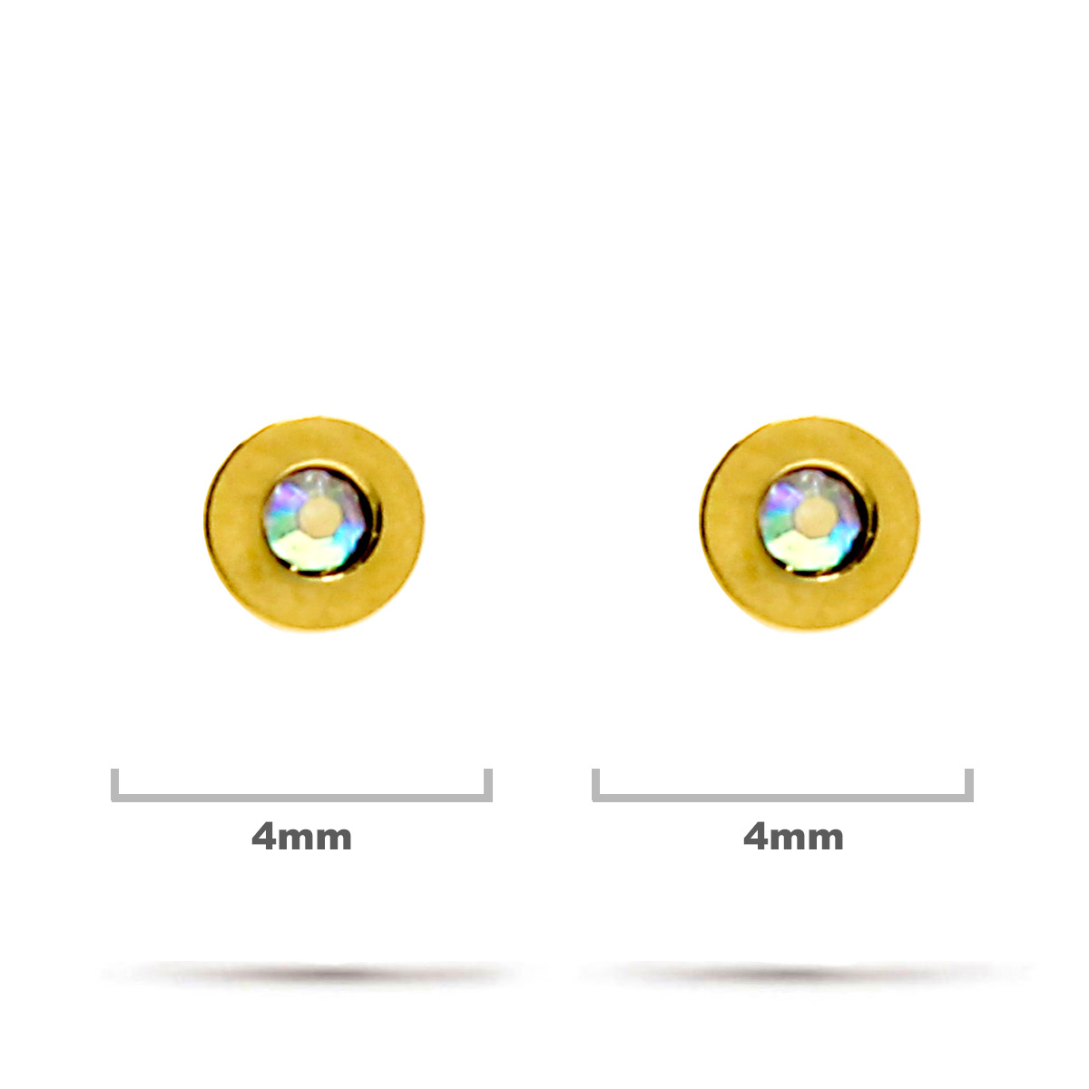 Aretes Acero Inox Plateado Tipo Broquel Cristal Tornasol
