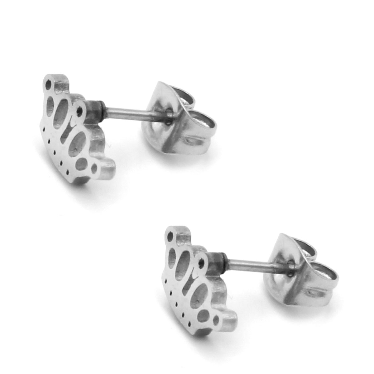 Aretes Acero Inox Plateado Tipo Broquel Diseno Corona 2