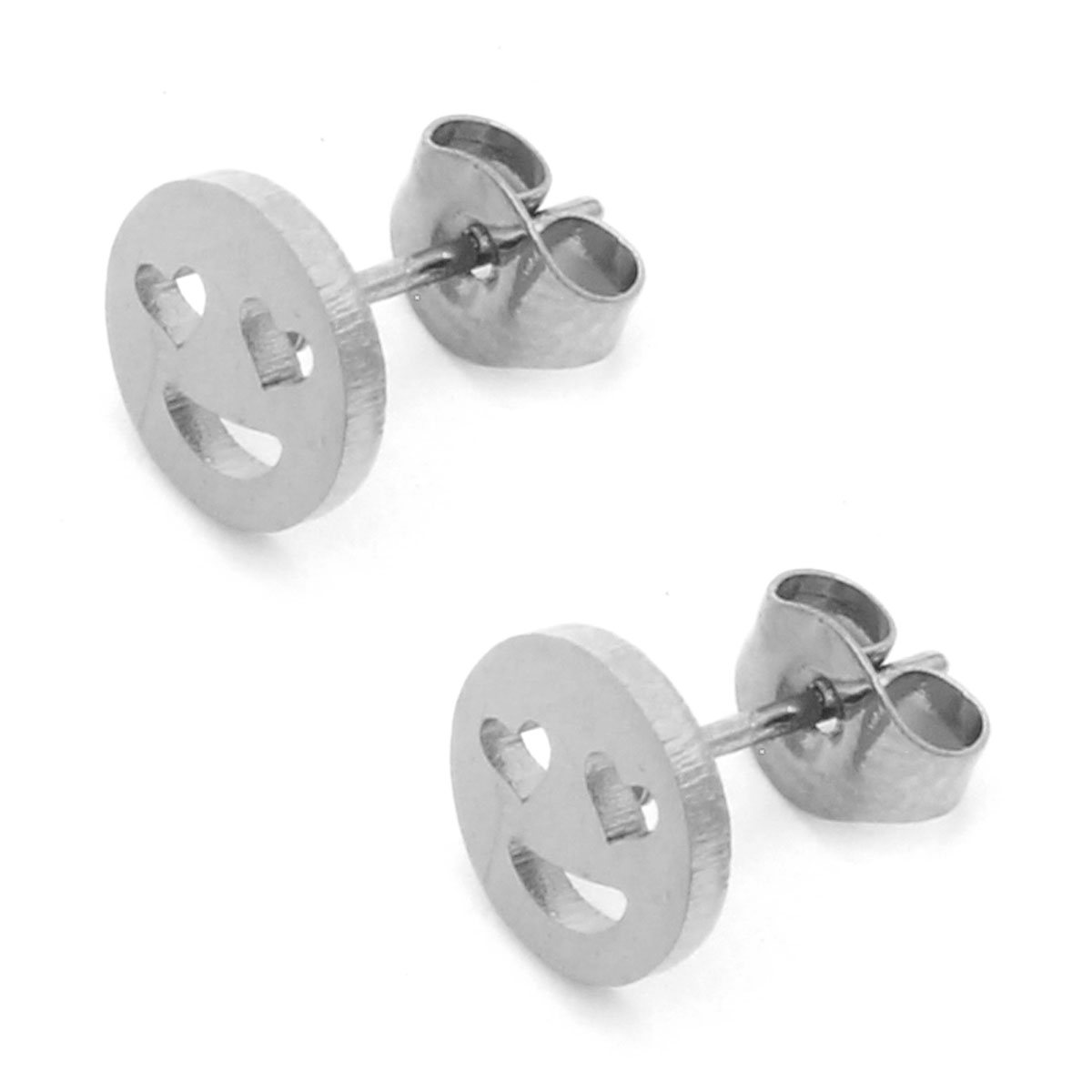 Aretes Acero Inox Plateado Tipo Broquel Emoticon Carita 2
