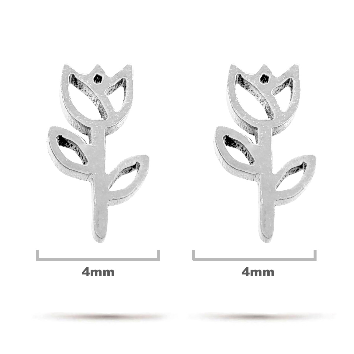 Aretes Acero Inox Plateado Tipo Broquel Flor Tulipan 1
