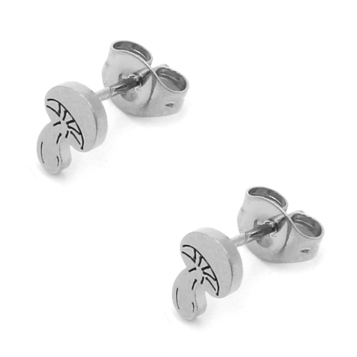 Aretes Acero Inox Plateado Tipo Broquel Hongos Champinon 2