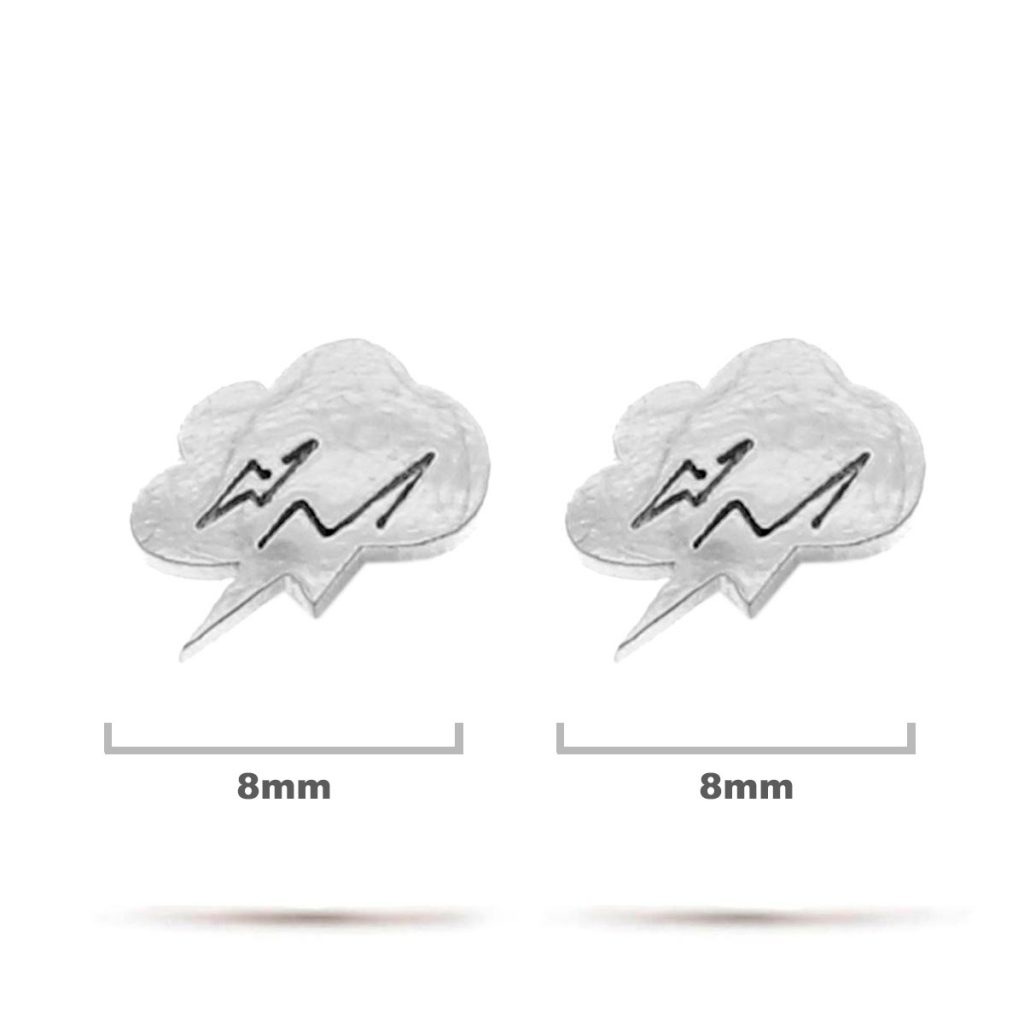 Aretes Acero Inox Plateado Tipo Broquel Nube Rayo