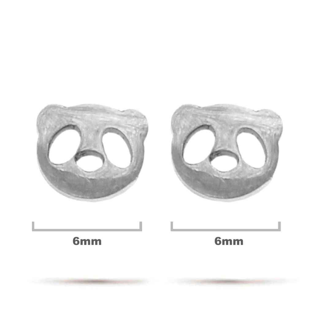 Aretes Acero Inox Plateado Tipo Broquel Oso Panda