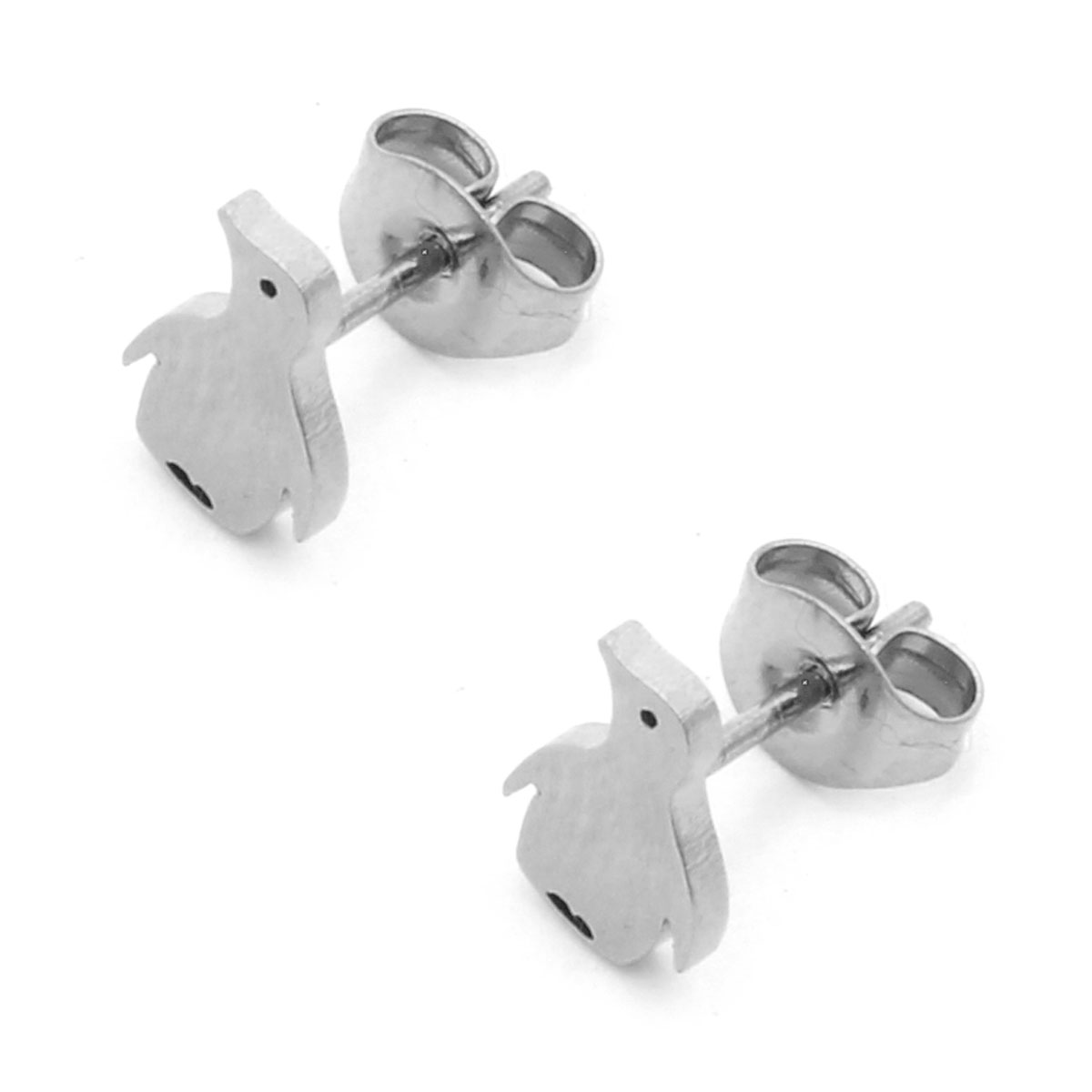Aretes Acero Inox Plateado Tipo Broquel Pinguinos 2