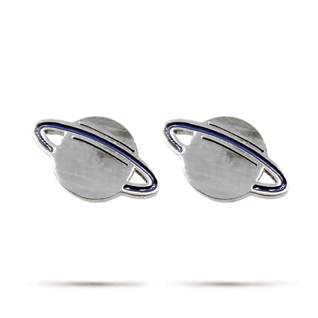 Aretes Acero Inox Plateado Tipo Broquel Planeta Saturno