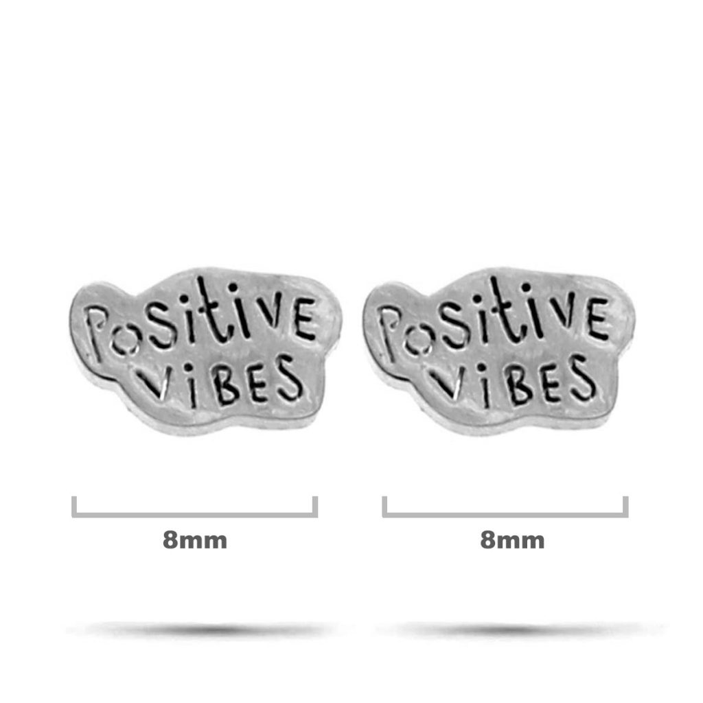Aretes Acero Inox Plateado Tipo Broquel Positive Vibes