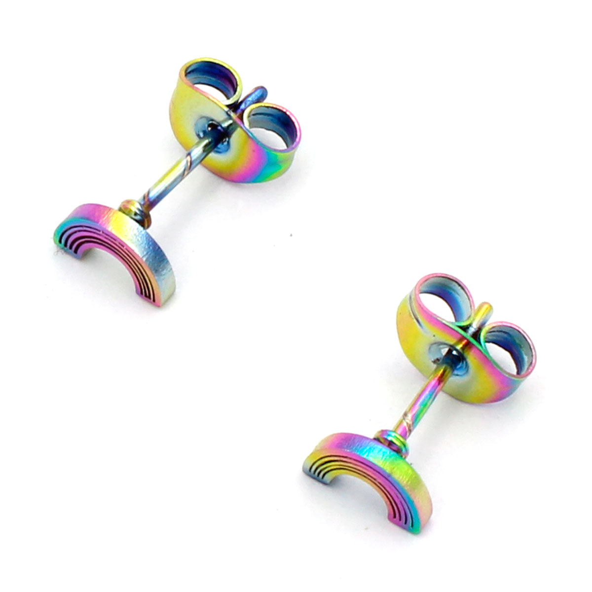 Aretes Acero Inox Tornasol Tipo Broquel Arcoiris Colores 2