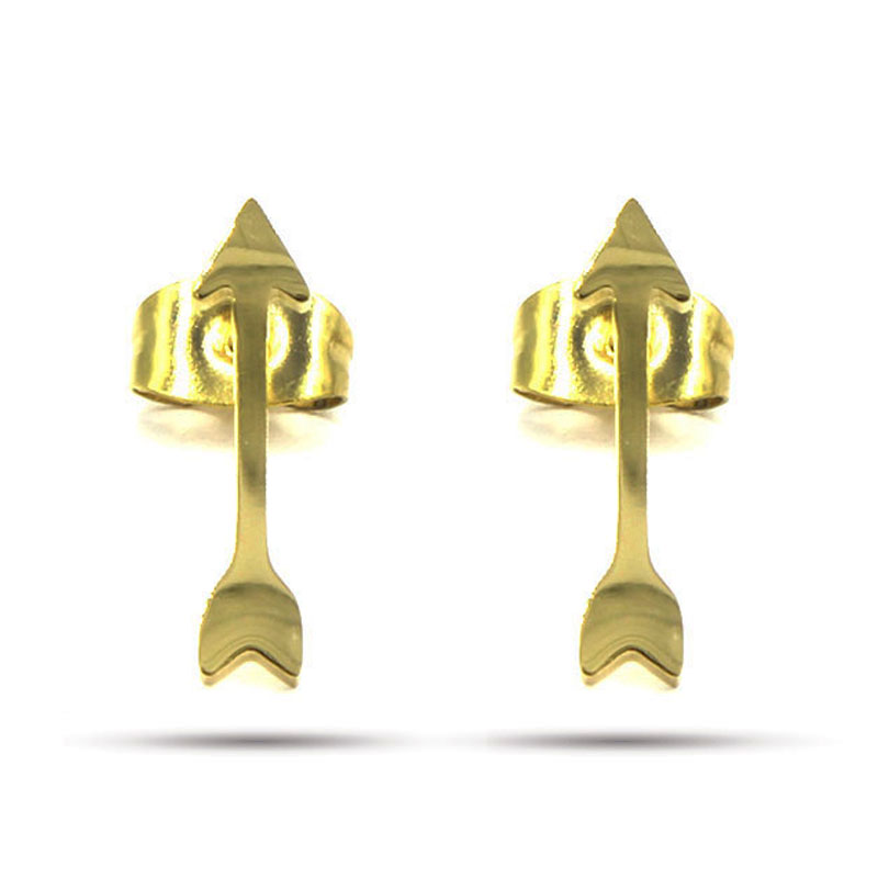 Aretes Acero Inoxidable Dorado Tipo Broquel Flecha Recta