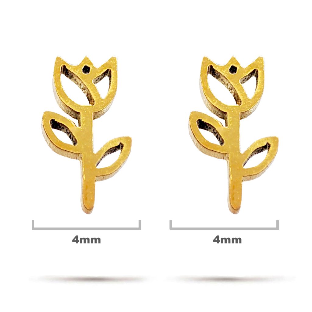 Aretes Acero Inoxidable Dorado Tipo Broquel Flor Tulipan 1