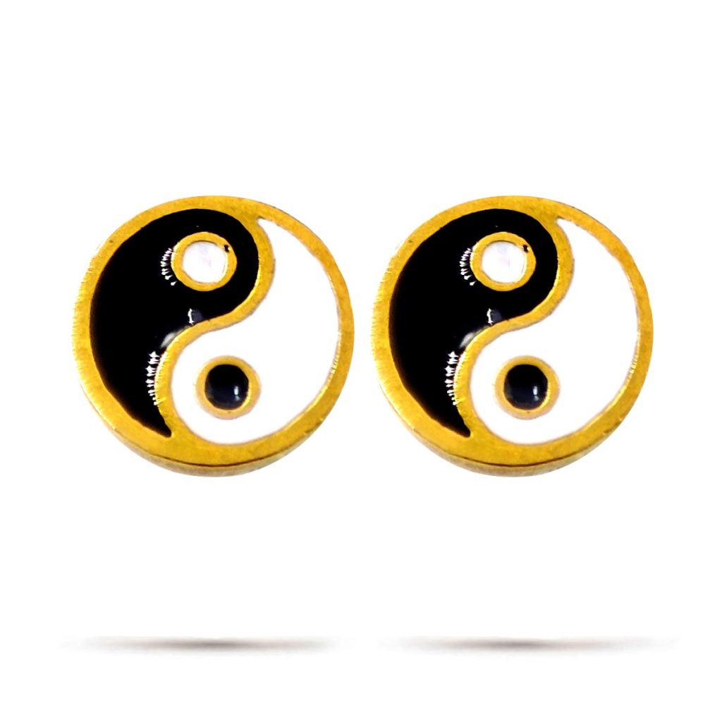 Aretes Acero Inoxidable Dorado Tipo Broquel Yin Yang