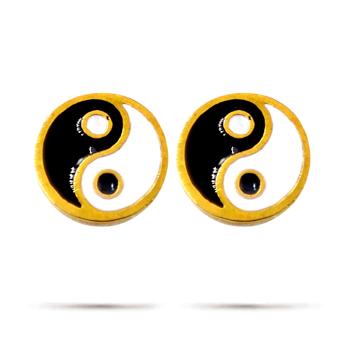 Aretes Acero Inoxidable Dorado Tipo Broquel Yin Yang