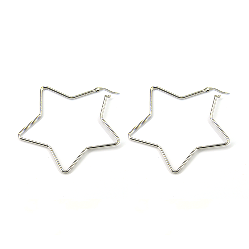 Aretes Acero Inoxidable Plateado Estrellas Huecas 51mm 2