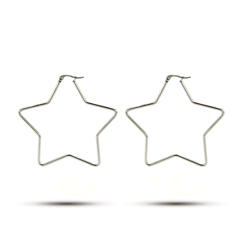 Aretes Acero Inoxidable Plateado Estrellas Huecas 51mm